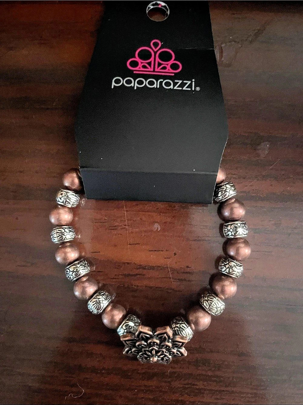 Paparazzi Beaded Statement Necklace in Brown & Silver Like New